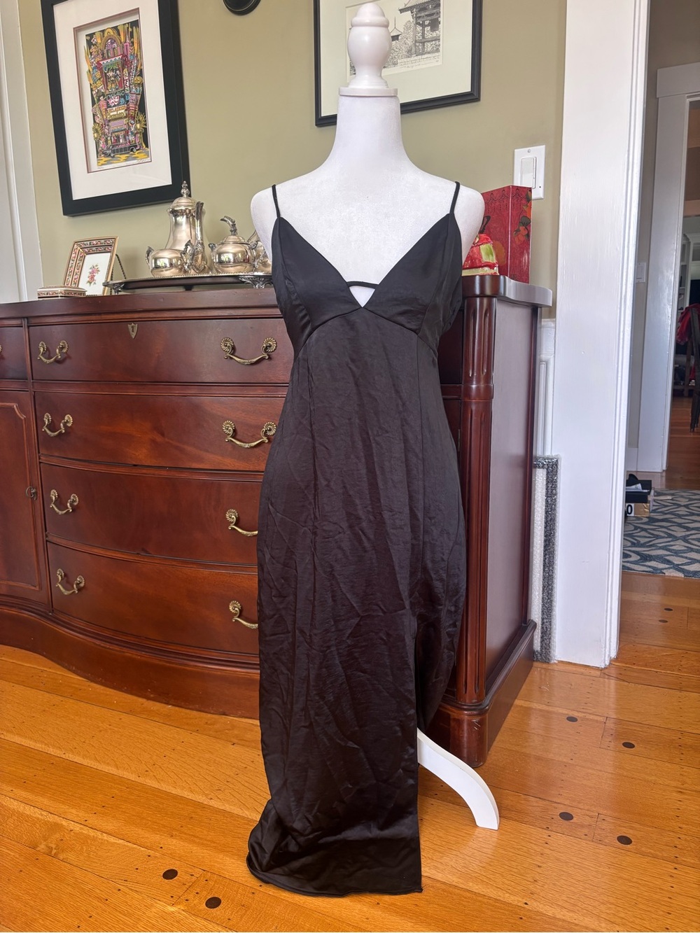 Gorgeous black satin midi dress